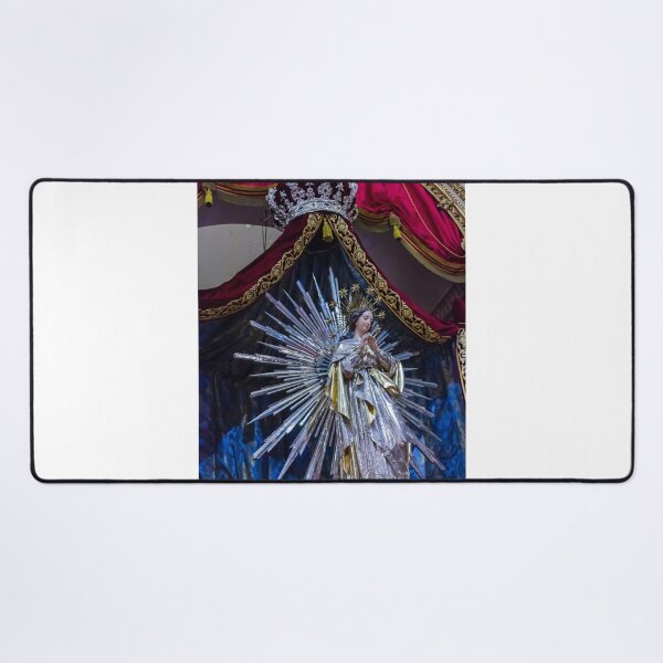Item preview, Religious Statue of Virgin Mary with Radiant Halo and Ornate Robes on Velvet Backdrop designed and sold by Nmallia.