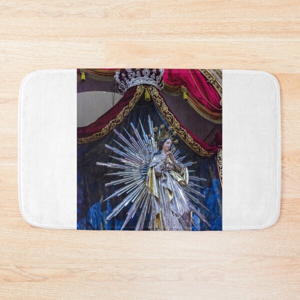 Item preview, Religious Statue of Virgin Mary with Radiant Halo and Ornate Robes on Velvet Backdrop designed and sold by Nmallia.