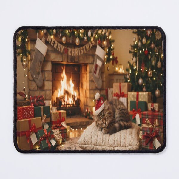 Item preview, Cute Sleeping Christmas Cat Wearing Santa Hat Holiday Art designed and sold by AfresStudio.