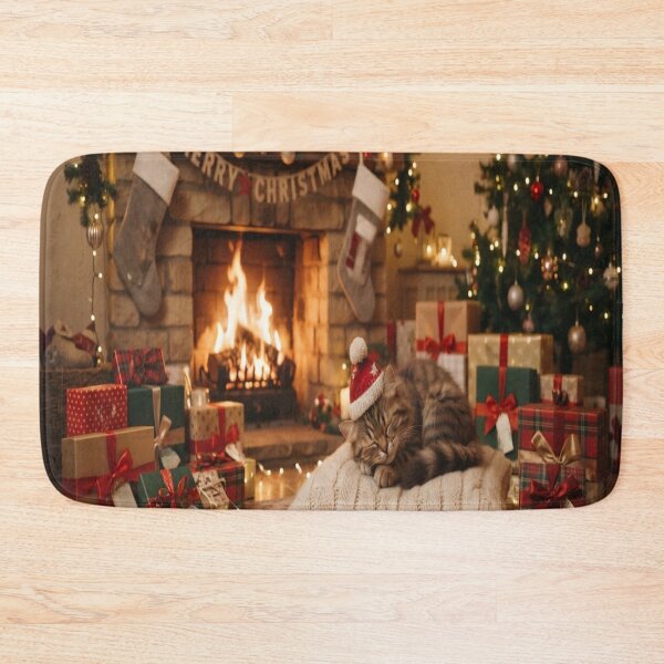Item preview, Cute Sleeping Christmas Cat Wearing Santa Hat Holiday Art designed and sold by AfresStudio.