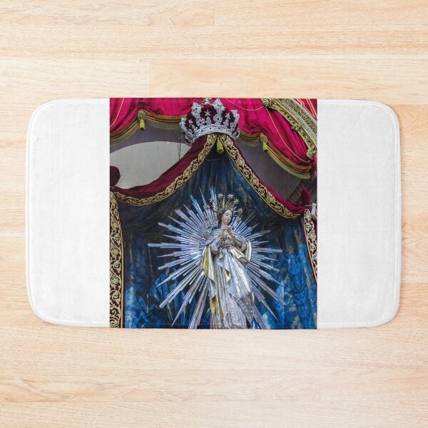 Item preview, Religious Statue of Virgin Mary with Radiant Halo and Ornate Robes on Velvet Backdrop designed and sold by Nmallia.
