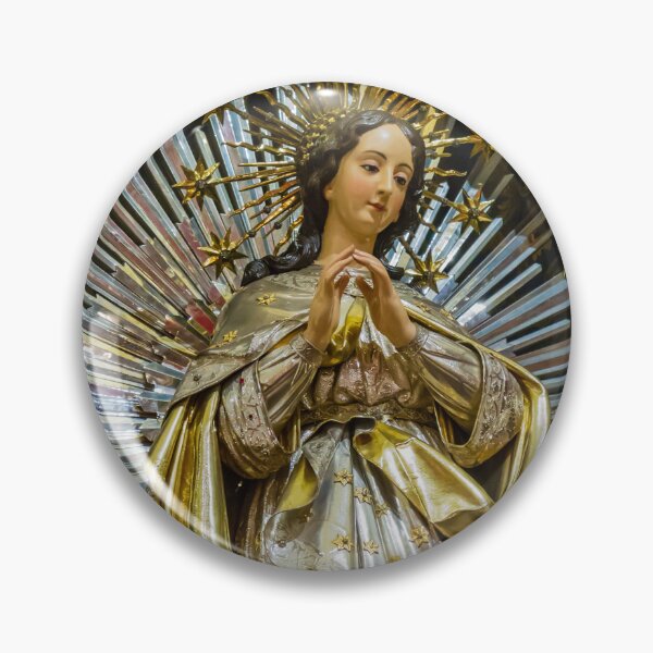Item preview, Religious Statue of Virgin Mary with Radiant Halo and Ornate Robes on Velvet Backdrop designed and sold by Nmallia.