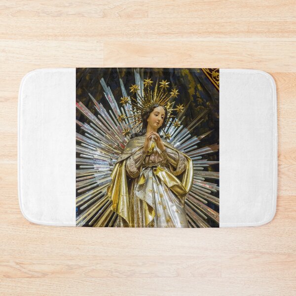 Item preview, Religious Statue of Virgin Mary with Radiant Halo and Ornate Robes on Velvet Backdrop designed and sold by Nmallia.