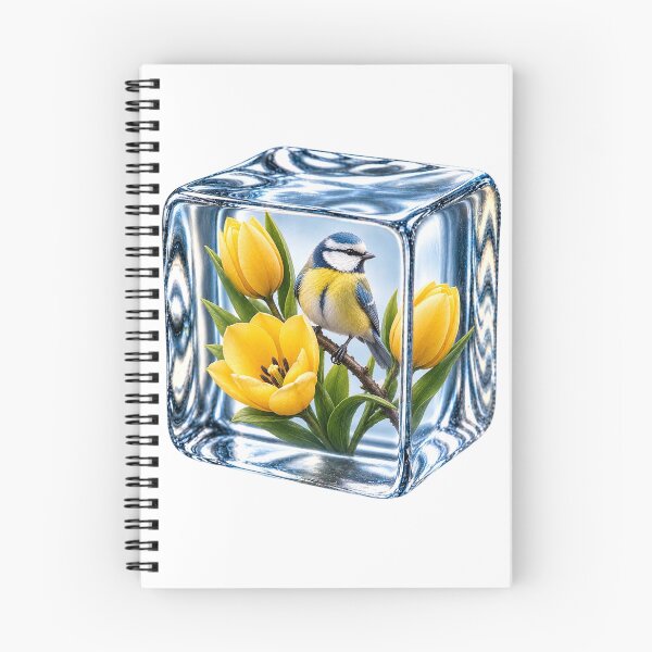 Item preview, Blue Tit Bird in Crystal Ice Cube with Golden Tulips designed and sold by MichalHau.