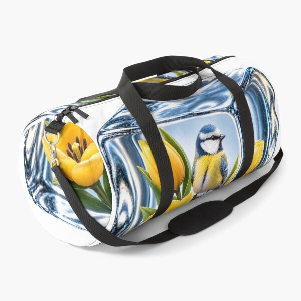 Item preview, Blue Tit Bird in Crystal Ice Cube with Golden Tulips designed and sold by MichalHau.
