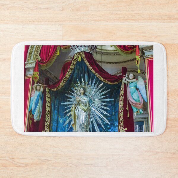 Item preview, Virgin Mary Statue With Radiant Halo and Angels on Luxurious Church Altar Display designed and sold by Nmallia.