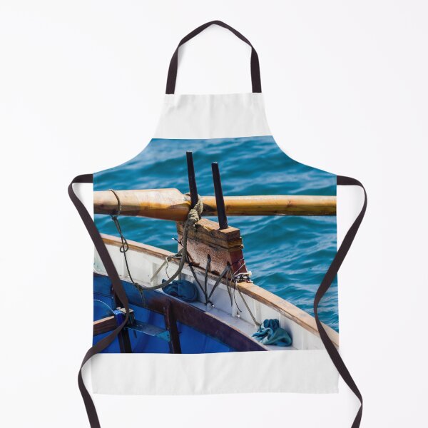 Item preview, Wooden Row Boat Oarlock and Rope Close-Up Against Blue Sea Water Surface designed and sold by Nmallia.