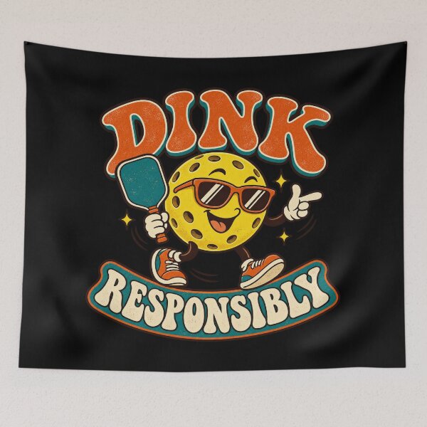 Aperçu de l'œuvre Dink Responsibly Retro Pickleball créée et vendue par Side Quest Co..
