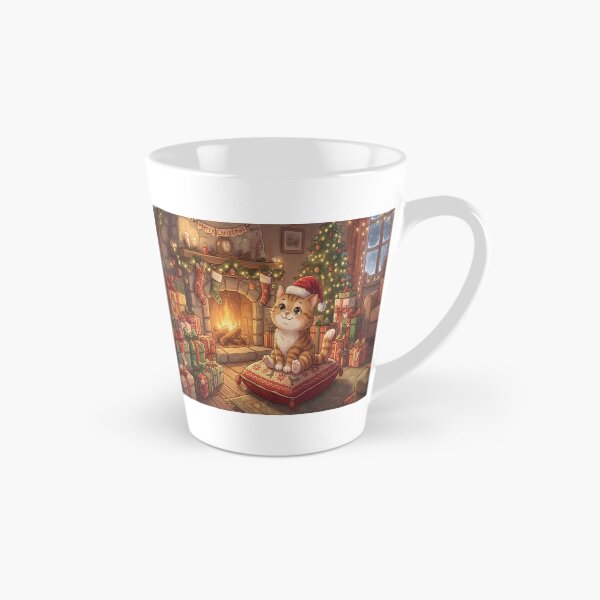 Item preview, Magical Christmas Kitten Wearing Santa Hat by Fireplace Art designed and sold by AfresStudio.