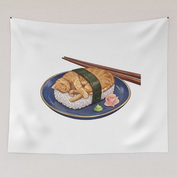 Item preview, Kawaii Sushi Cat Nigiri With Chopsticks designed and sold by Retro Whiskers.
