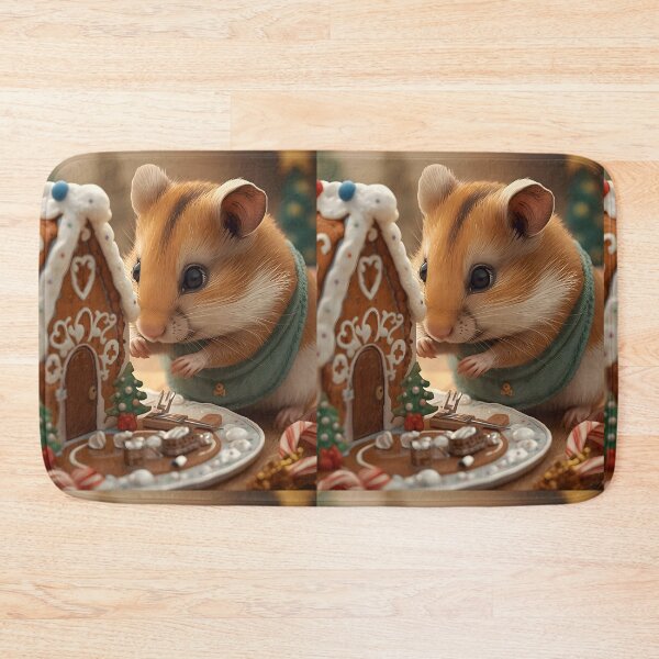 Item preview, Adorable Hamster Examining Miniature Gingerbread House Christmas Art designed and sold by VibranPalette.