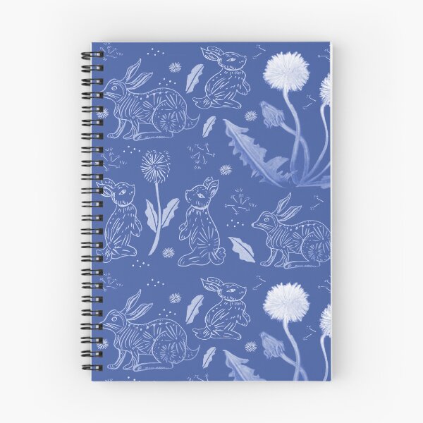 Item preview, Dandelions And Hares Rabbit Modern Toile Dreamy Midnight Blue designed and sold by Designs by Sara Felton.