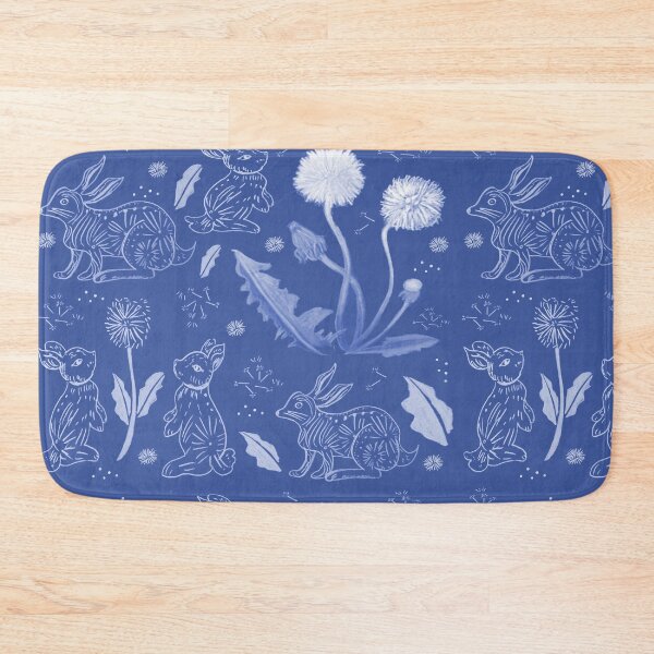Item preview, Dandelions And Hares Rabbit Modern Toile Dreamy Midnight Blue designed and sold by Designs by Sara Felton.