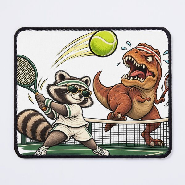 Item preview, T-Rex and raccon playing tennis designed and sold by mnkyride.