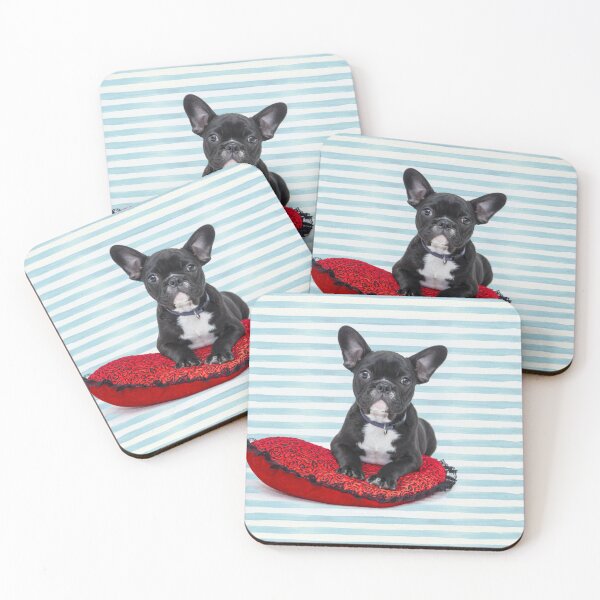 Item preview, Black French Bulldog on Red Pillow designed and sold by DigiArtAnimal.