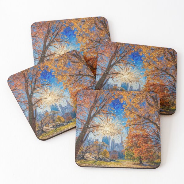 Item preview, Central Park Autumn: Sapphire & Gold Impressionist Painting designed and sold by CleverCulture.