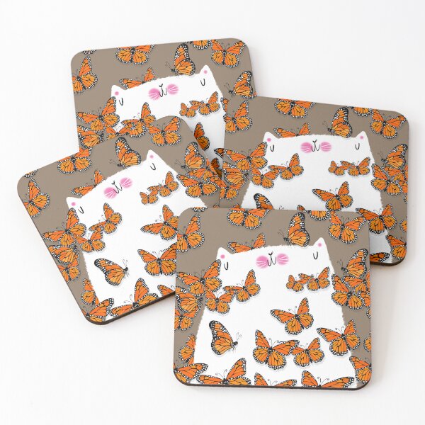 Item preview, White Cat and Monarch Butterflies designed and sold by poket.piktures.