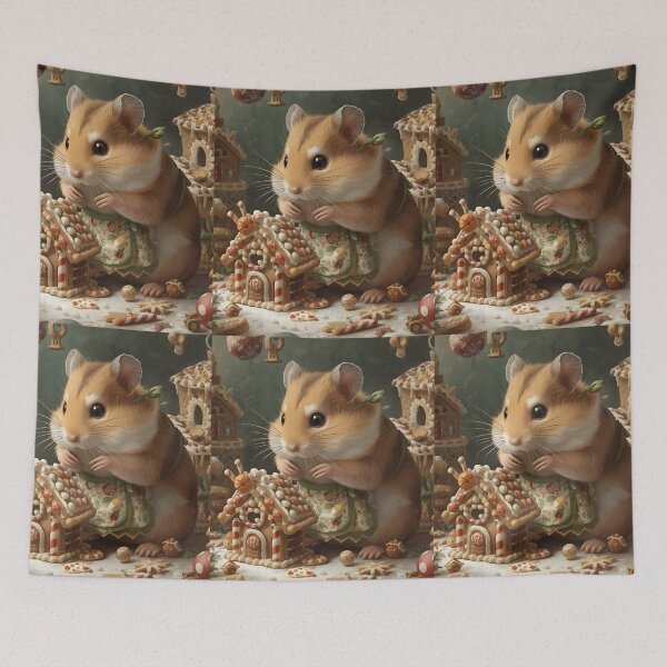 Item preview, Cute Hamster Decorating Miniature Gingerbread House Christmas Art designed and sold by VibranPalette.