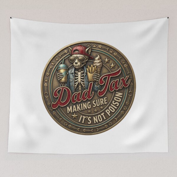 Item preview, Dad Tax Skeleton Cat Vintage Bronze Medallion designed and sold by Retro Whiskers.