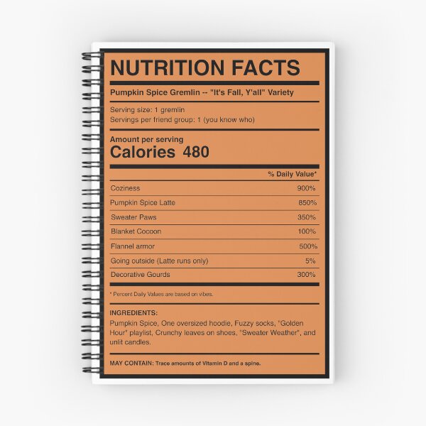 Item preview, Pumpkin Spice Gremlin Nutrition Facts Label designed and sold by AnnIsThinking.