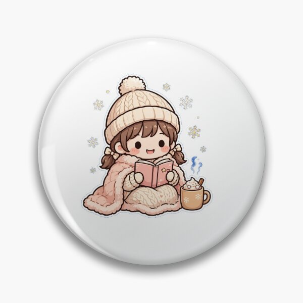 Item preview, Winter Snow Reading with Hot Cocoa - Cute Girl in Beanie Reading in Snow - Cozy Winter Book Lover Sticker designed and sold by Cozy Book Club.