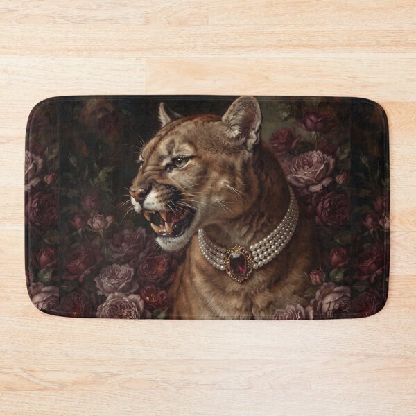 Item preview, Fierce Cougar Portrait with Ruby Pearl Necklace designed and sold by Real Beast Art.
