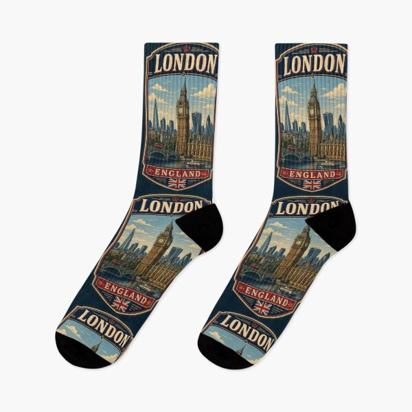 Item preview, London England Big Ben Vintage Travel Poster | Westminster Skyline Souvenir Badge Design designed and sold by Travel Souvenirs 30.
