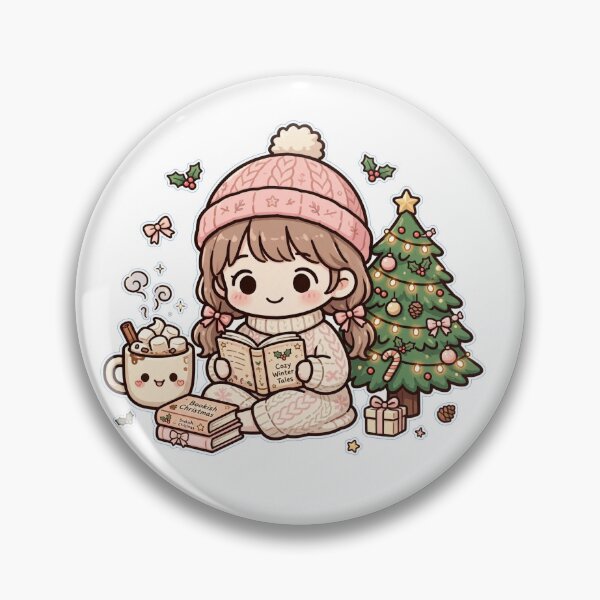 Item preview, Christmas Tree Reading with Hot Cocoa - Cute Girl Reading by Christmas Lights - Christmas Book Lover Sticker designed and sold by Cozy Book Club.