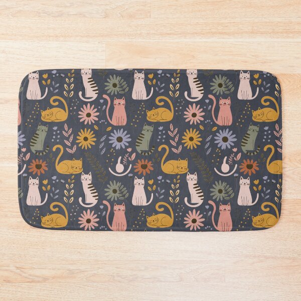 Item preview, Cute Retro Cats and Wildflowers Pattern – Vintage Kawaii Cat Floral Design designed and sold by Mousy17.