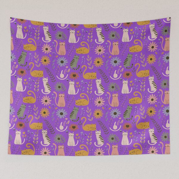Item preview, Cute Retro Cats and Wildflowers Pattern – Vintage Kawaii Cat Floral Design designed and sold by Mousy17.