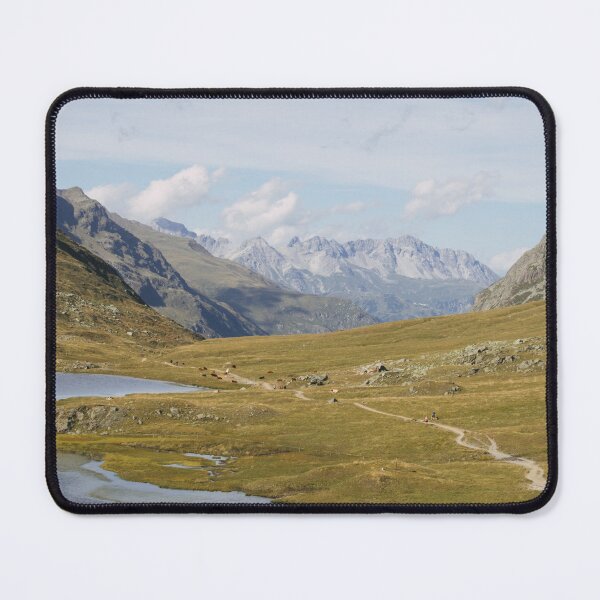 Item preview, Mountain path between tranquil alpine lakes designed and sold by rhosbahu.
