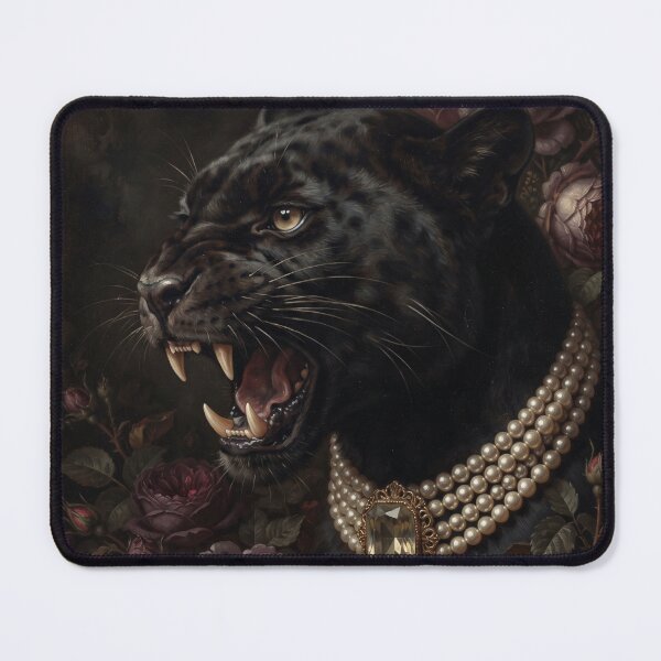 Item preview, Fierce Black Panther Portrait with Pearl Necklace designed and sold by Real Beast Art.