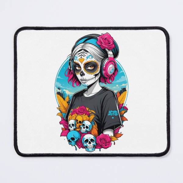 Item preview, Sugar Skull Girl With Pink Headphones And Roses designed and sold by Contessai Babbaby.