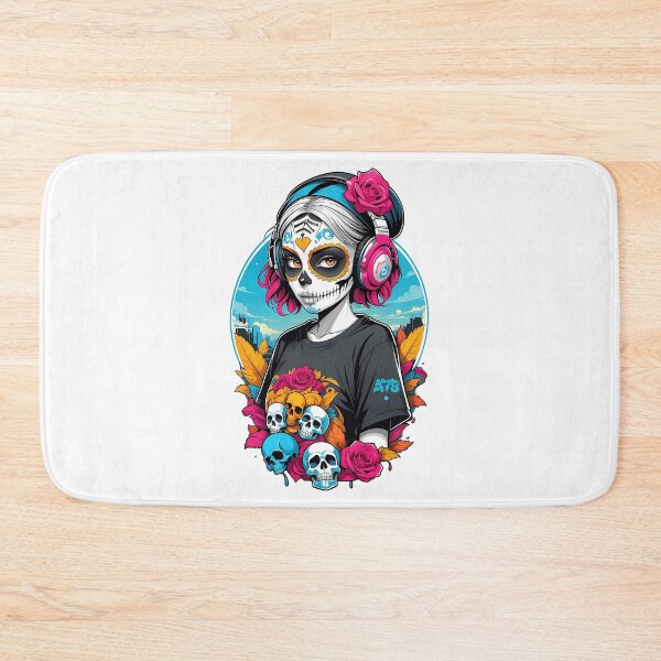 Item preview, Sugar Skull Girl With Pink Headphones And Roses designed and sold by Contessai Babbaby.