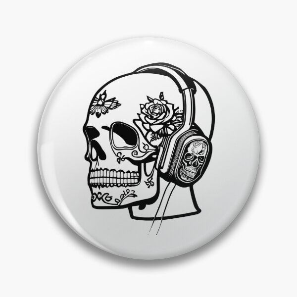 Item preview, Sugar Skull Wearing Headphones Black designed and sold by Contessai Babbaby.