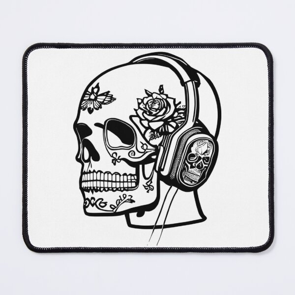 Item preview, Sugar Skull Wearing Headphones Black designed and sold by Contessai Babbaby.