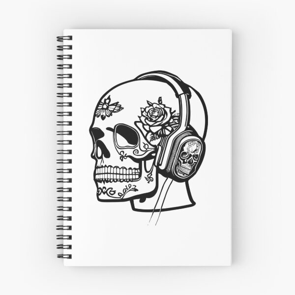 Item preview, Sugar Skull Wearing Headphones Black designed and sold by Contessai Babbaby.