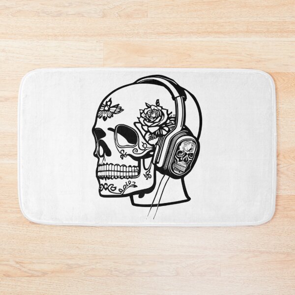 Item preview, Sugar Skull Wearing Headphones Black designed and sold by Contessai Babbaby.