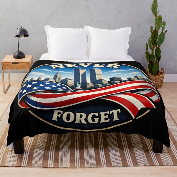 Item preview, Never Forget September 11 NYC Skyline American Flag Badge designed and sold by Vision Crafted.