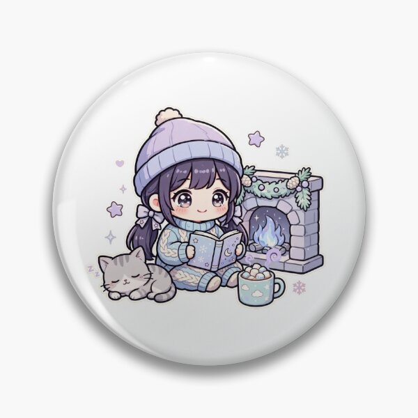 Item preview, Fireplace Reading with Cat and Cocoa - Cozy Hygge Winter Book Nook - Winter Book Lover Sticker designed and sold by Cozy Book Club.