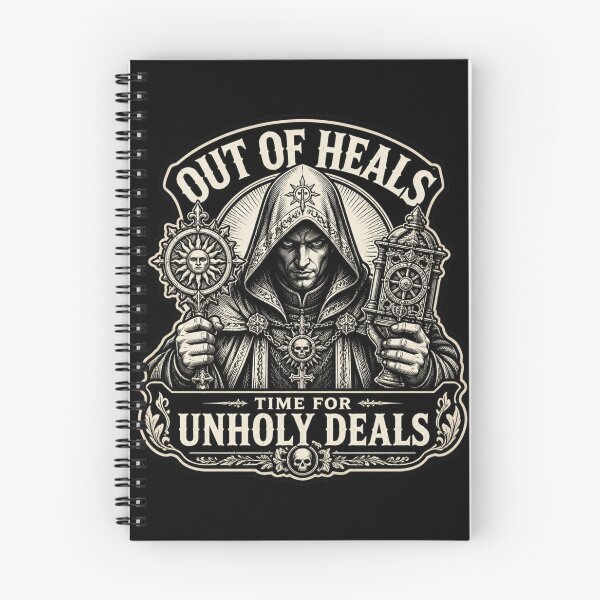 Item preview, Out Of Heals Unholy Deals - Funny Cleric Woodcut Shirt designed and sold by Dice_Goblin_Studio.