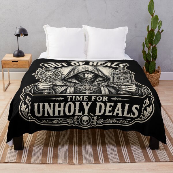 Item preview, Out Of Heals Unholy Deals - Funny Cleric Woodcut Shirt designed and sold by Dice_Goblin_Studio.