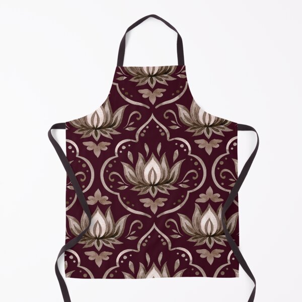 Item preview, Vintage Burgundy Lotus Damask Ornamental Pattern designed and sold by Jyoti Digital Artist.