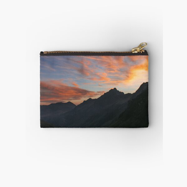 Item preview, Fiery sky above dark mountain valley designed and sold by rhosbahu.
