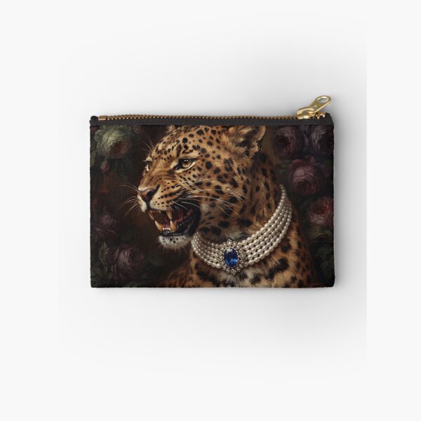 Item preview, Fierce Leopard Portrait with Sapphire Pearl Necklace designed and sold by Real Beast Art.