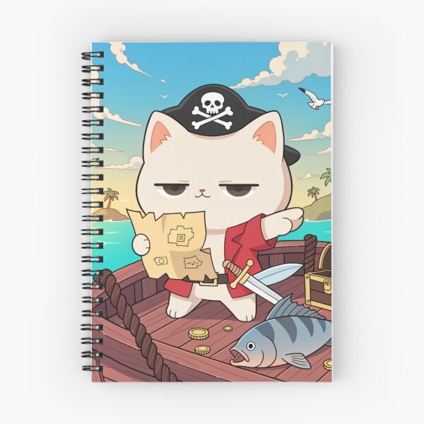 Item preview, Pirate Cat Adventure – Funny Grumpy Cat with Treasure Map and Giant Fish designed and sold by Mousy17.