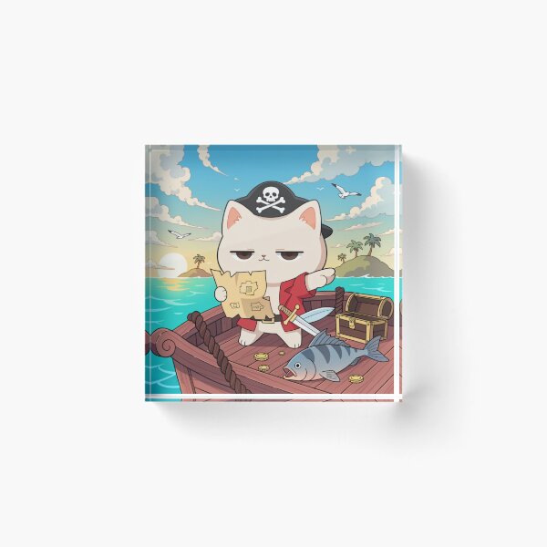 Item preview, Pirate Cat Adventure – Funny Grumpy Cat with Treasure Map and Giant Fish designed and sold by Mousy17.
