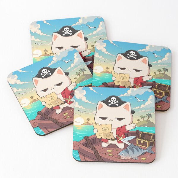 Item preview, Pirate Cat Adventure – Funny Grumpy Cat with Treasure Map and Giant Fish designed and sold by Mousy17.