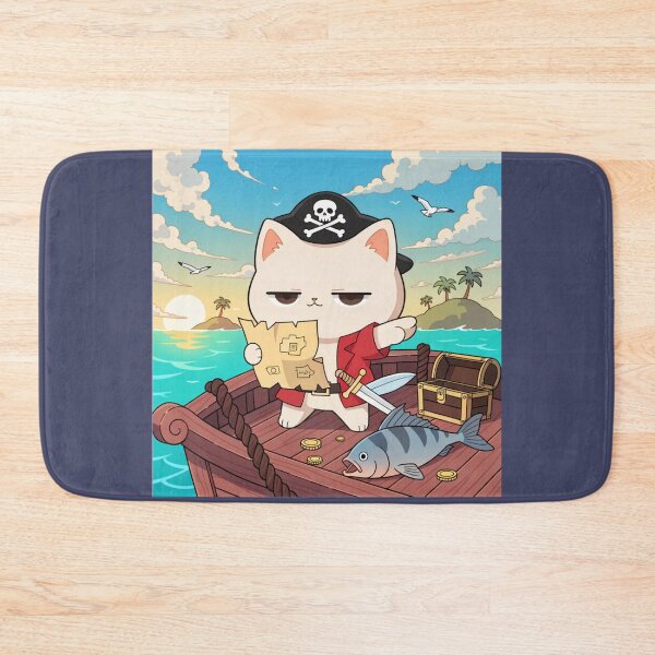 Item preview, Pirate Cat Adventure – Funny Grumpy Cat with Treasure Map and Giant Fish designed and sold by Mousy17.