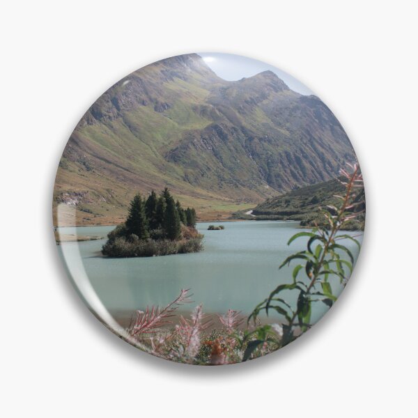 Item preview, Turquoise mountain lake behind wild alpine flowers designed and sold by rhosbahu.